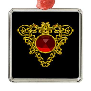CELTIC HEART ,Red Ruby Metal Ornament