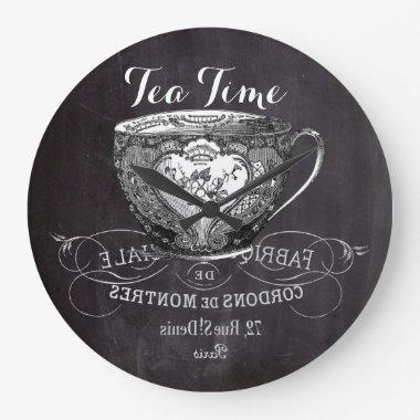 Chalkboard Alice in Wonderland tea party teacup Large Clock