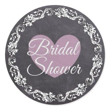 Chalkboard Black & Pink Heart  Classic Round Sticker