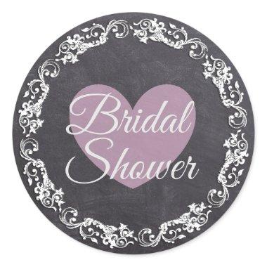 Chalkboard Black & Pink Heart Bridal Shower Classic Round Sticker