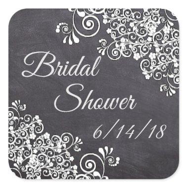 Chalkboard Black & White Tribal Bridal Shower Square Sticker