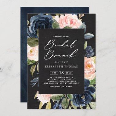 Chalkboard Blush and Navy Floral Bridal Brunch Invitations