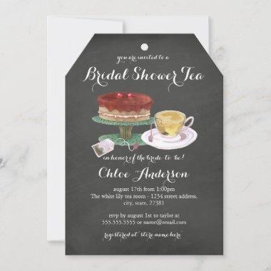 Chalkboard Cake Teacup Bridal Shower Tea Party Invitations