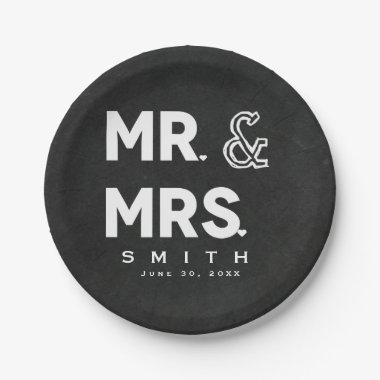 Chalkboard Chalk Mr. & Mrs. Wedding Engagement Paper Plates