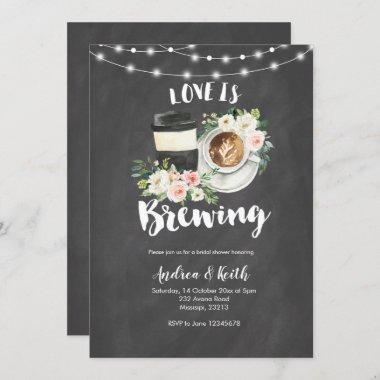 Chalkboard Coffee Love is Brewing Bridal Shower Invitations