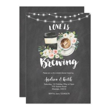 Chalkboard Coffee Love is Brewing Bridal Shower Invitations