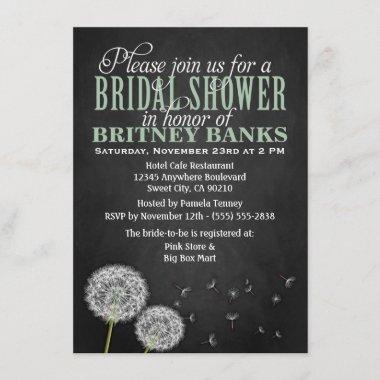 Chalkboard Dandelion Bridal Shower Invitations