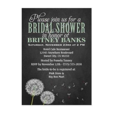 Chalkboard Dandelion Bridal Shower Invitations