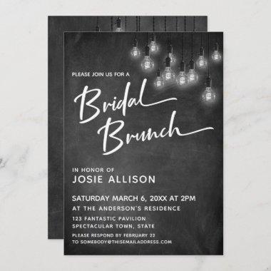 Chalkboard Edison Lights Modern Bridal Brunch Invitations