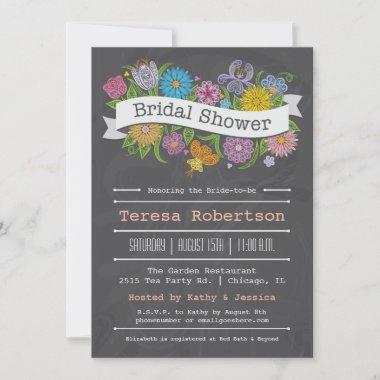 Chalkboard Floral Banner Bridal Shower Invitations