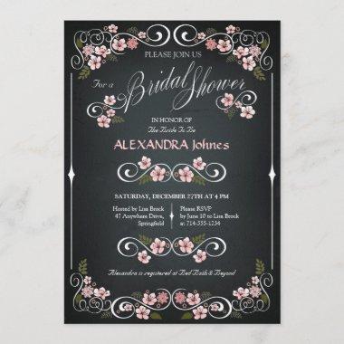 Chalkboard Floral Bridal Shower Chic Vintage Invitations