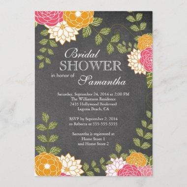 Chalkboard Floral Mums Flower Bridal Shower Invitations
