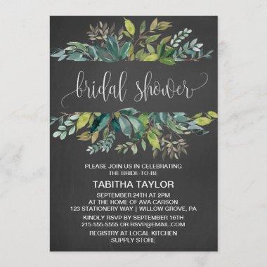 Chalkboard Foliage Bridal Shower Invitations