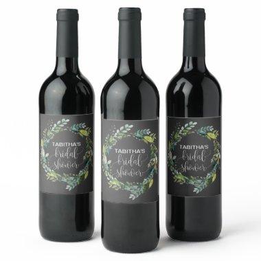 Chalkboard Foliage Wreath Bridal Shower Wine Label