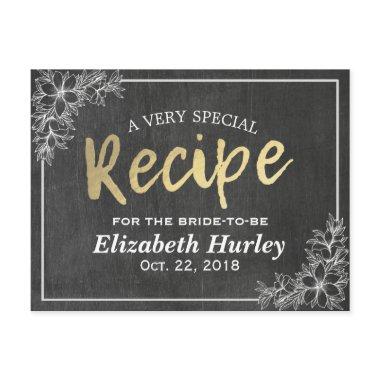 Chalkboard Gold Script Floral Bridal Shower Recipe Invitation PostInvitations