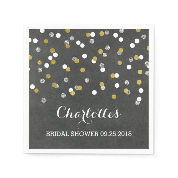 Chalkboard Gold Silver Confetti Bridal ShowerS Paper Napkins