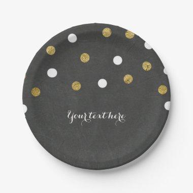 Chalkboard Gold & White Confetti Celebration Party Paper Plates