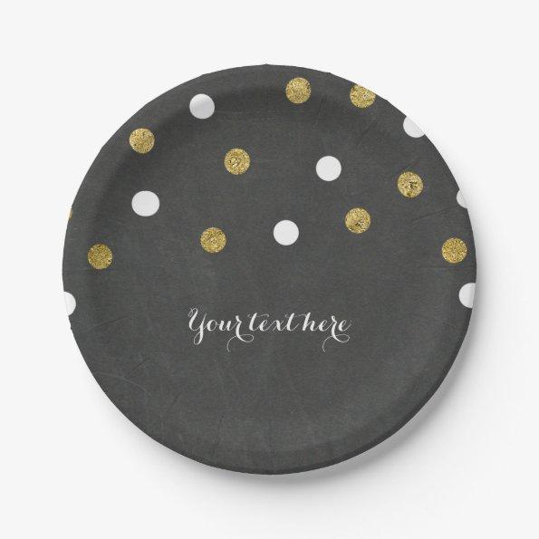 Chalkboard Gold & White Confetti Celebration Party Paper Plates