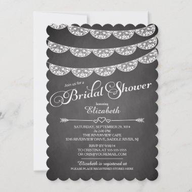 Chalkboard Lace & Wood Bridal Shower Invitations