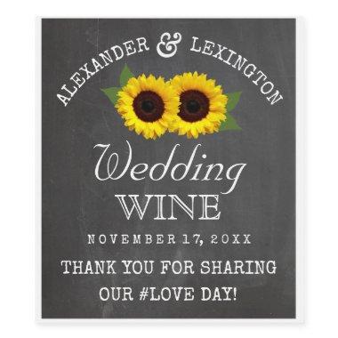 Chalkboard Look Sunflowers Rustic Country Wedding Wine Label