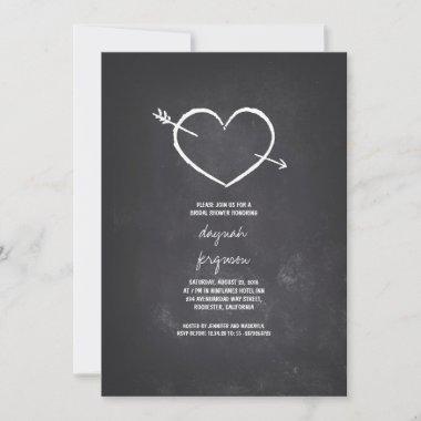Chalkboard love heart rustic bridal shower invites