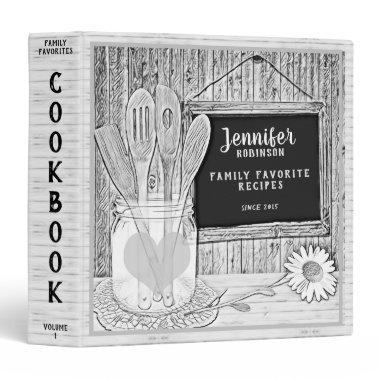 Chalkboard, Mason Jar and Daisy Cookbook 3 Ring B 3 Ring Binder