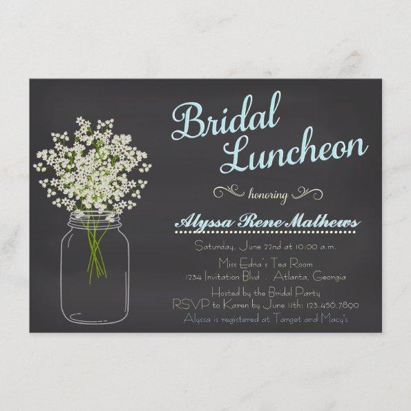 Chalkboard Mason Jar Baby's Breath Bridal Luncheon Invitations