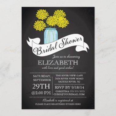 Chalkboard Mason Jar Bridal Shower Invitations