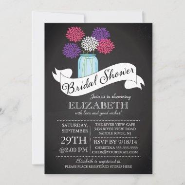 Chalkboard Mason Jar Bridal Shower Invitations