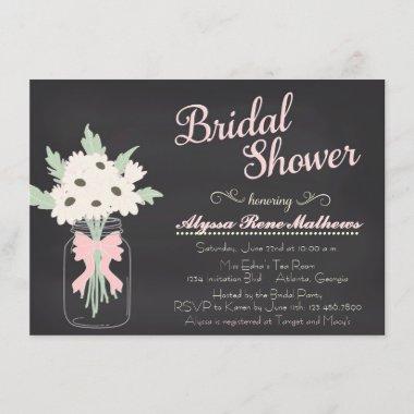 Chalkboard Mason Jar Bridal Shower Invitations PINK