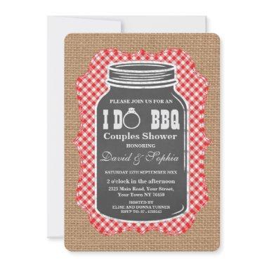 Chalkboard Mason Jar Burlap I DO BBQ Invitations