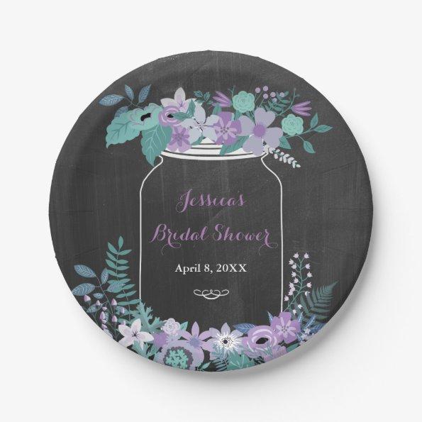 Chalkboard Mason Jar Purple Floral Bridal Shower Paper Plates