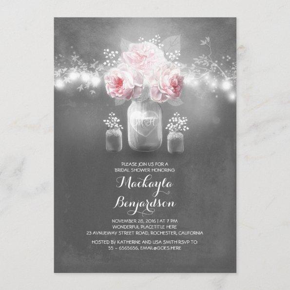 chalkboard mason jar rustic lights bridal shower Invitations