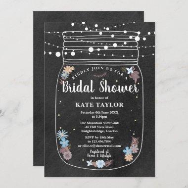 Chalkboard Mason Jar String Lights Bridal Shower Invitations