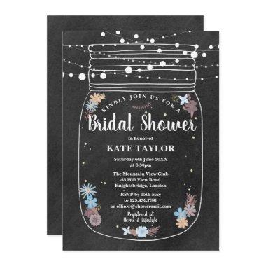 Chalkboard Mason Jar String Lights Bridal Shower Invitations