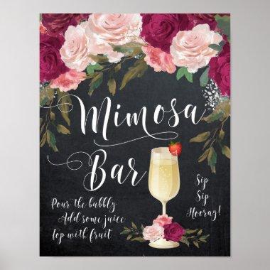 Chalkboard Mimosa Bar Sign burgundy floral