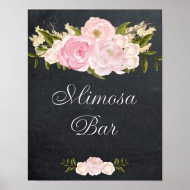 chalkboard mimosa bar sign pink roses