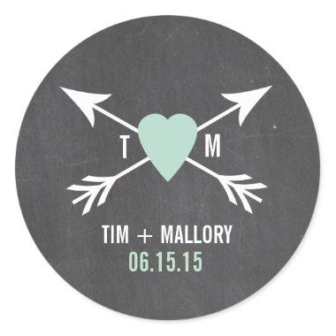 Chalkboard Mint Heart + Arrow | Wedding Stickers