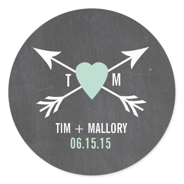 Chalkboard Mint Heart + Arrow | Wedding Stickers
