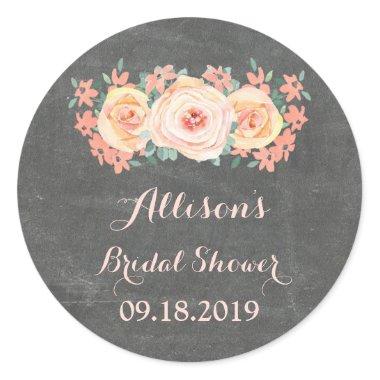 Chalkboard Peach Floral Bridal Shower Favor Tag
