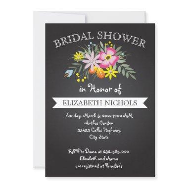 Chalkboard pink flowers wedding bridal shower Invitations