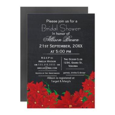 chalkboard poinsettias winter Bridal shower Invitations