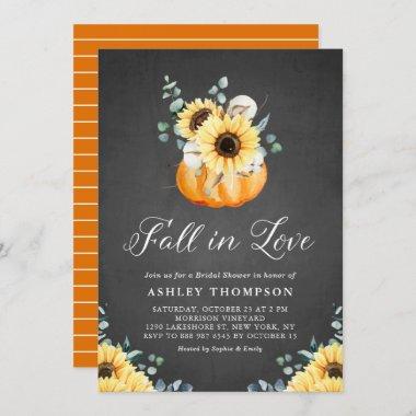 Chalkboard Pumpkin and Sunflowers Bridal Shower Invitations