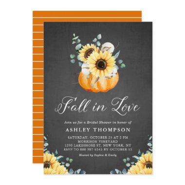 Chalkboard Pumpkin and Sunflowers Bridal Shower Invitations