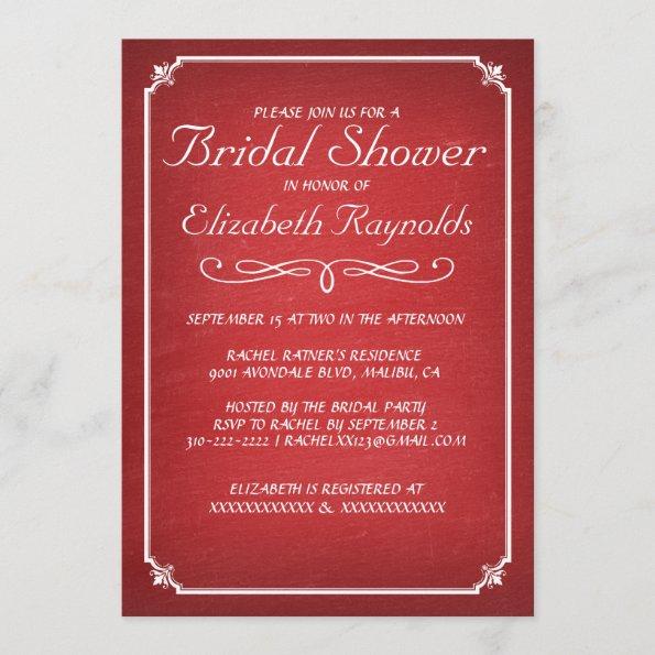 Chalkboard Red & White Bridal Shower Invitations