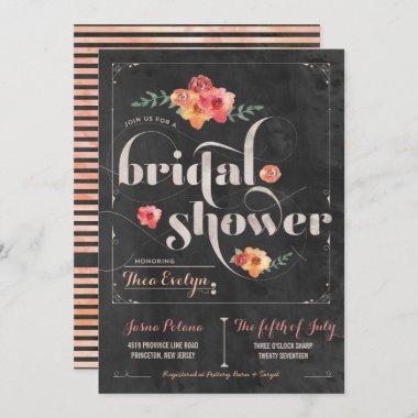 Chalkboard Rustic Floral Bridal Shower Invitations