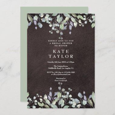 Chalkboard Sage and Lilac Floral Bridal Shower Invitations