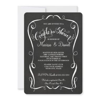 Chalkboard Scroll Couples Shower Calligraphy Invitations