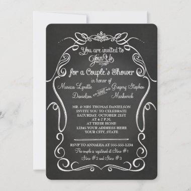 Chalkboard Scroll Typography n Calligraphy Couples Invitations