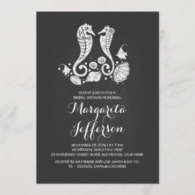 Chalkboard seahorses beach bridal shower invites